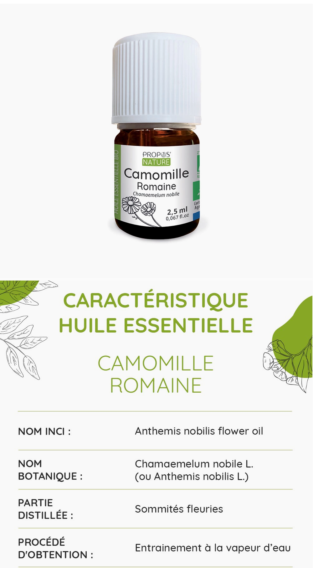 Propos'Nature Huile Essentielle de Camomille Romaine Bio 2,5ml