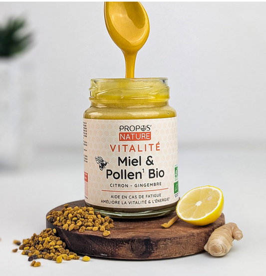 Propos'Nature - Mélange Vitalité Bio - Miel, Pollen, Gingembre Citron -125g